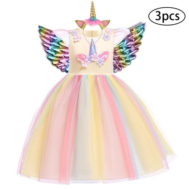 3 Pcs Kids Dresses For Girl Unicorn Party Dress Christmas Carnival Costume