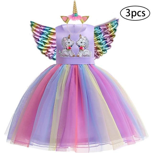 3 Pcs Kids Dresses For Girl Unicorn Party Dress Christmas Carnival Costume