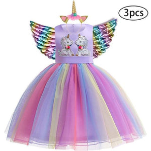 3 Pcs Kids Dresses For Girl Unicorn Party Dress Christmas Carnival Costume