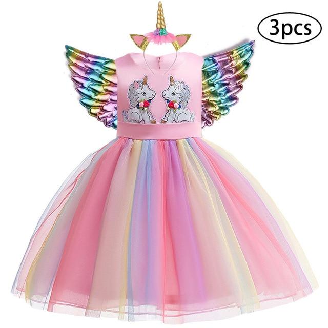 3 Pcs Kids Dresses For Girl Unicorn Party Dress Christmas Carnival Costume