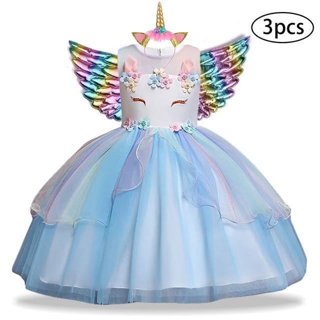 3 Pcs Kids Dresses For Girl Unicorn Party Dress Christmas Carnival Costume