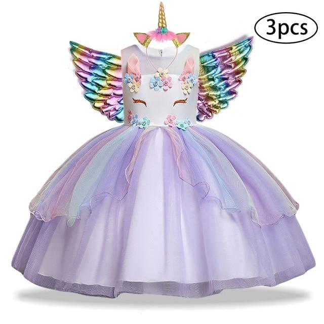 3 Pcs Kids Dresses For Girl Unicorn Party Dress Christmas Carnival Costume