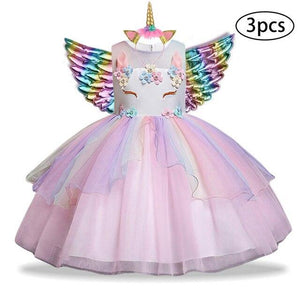 3 Pcs Kids Dresses For Girl Unicorn Party Dress Christmas Carnival Costume