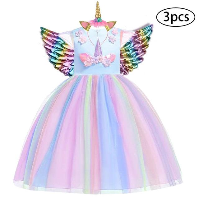 3 Pcs Kids Dresses For Girl Unicorn Party Dress Christmas Carnival Costume