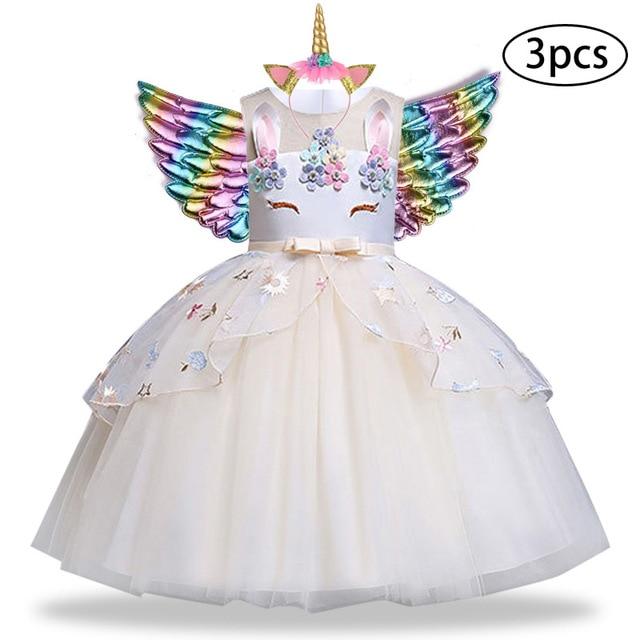 3 Pcs Kids Dresses For Girl Unicorn Party Dress Christmas Carnival Costume