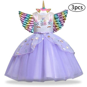 3 Pcs Kids Dresses For Girl Unicorn Party Dress Christmas Carnival Costume