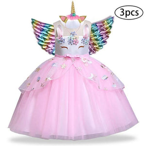 3 Pcs Kids Dresses For Girl Unicorn Party Dress Christmas Carnival Costume