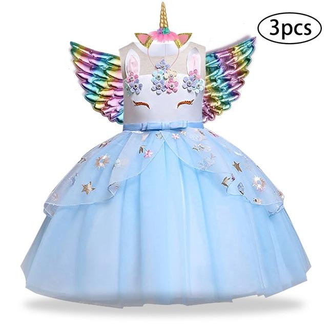 3 Pcs Kids Dresses For Girl Unicorn Party Dress Christmas Carnival Costume