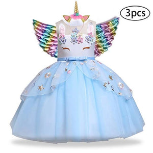 3 Pcs Kids Dresses For Girl Unicorn Party Dress Christmas Carnival Costume