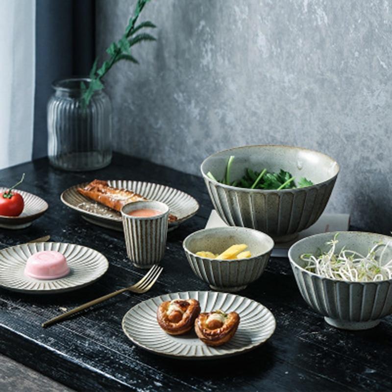 Retro Crockery Dinner plates Snack Fruit Dry Fruit Plate High-Quality Handmade Sushi Tea Tray Dessert Dinner Plate Tableware