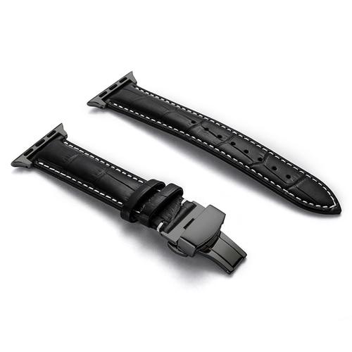 Leather strap for apple watch 5 4 band correa applewatch 44mm 40mm 42mm 38mm iwatch 5 4 3 2 1 Butterfly buckle bracelet