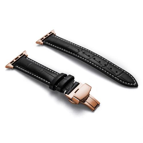 Leather strap for apple watch 5 4 band correa applewatch 44mm 40mm 42mm 38mm iwatch 5 4 3 2 1 Butterfly buckle bracelet