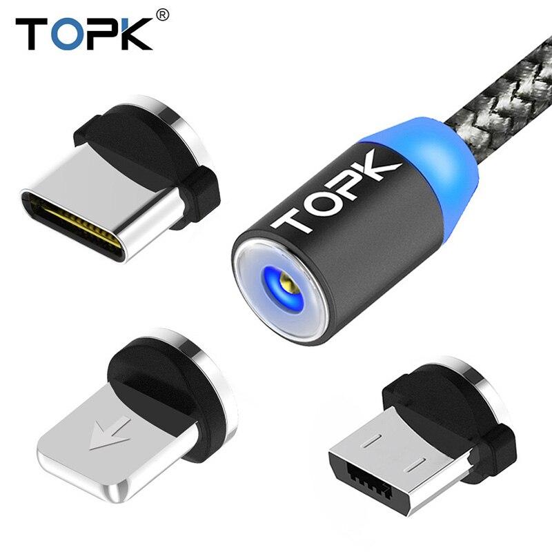 TOPK R-Line1 LED Magnetic USB Cable , Magnet Plug & USB Type C Cable & Micro USB Cable & USB Cable for iPhone X 8 7 6 Plus 5s SE