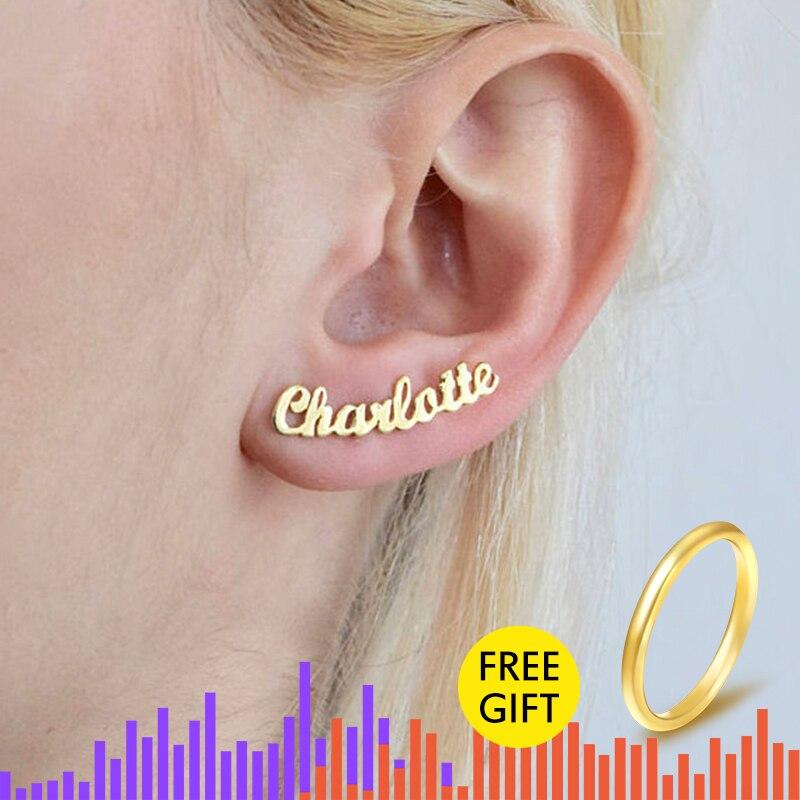 1 Pair Personalized Custom Name Earrings For Women Customize Initial Cursive Nameplate