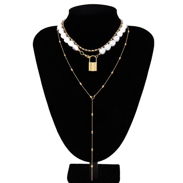 IngeSight.Z Punk Multi Layered Pearl Choker Necklace Collar