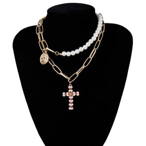 IngeSight.Z Punk Multi Layered Pearl Choker Necklace Collar