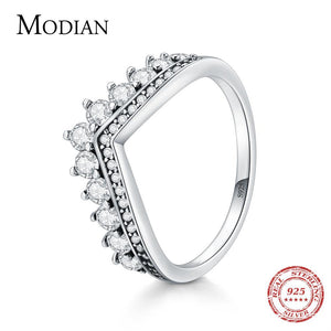 925 Sterling Zircon Crown Finger Ring Classic Stackable