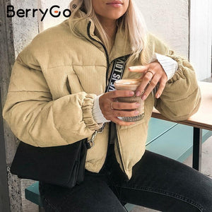 BerryGo Casual corduroy thick parka overcoat Winter warm fashion outerwear coats Women oversize streetwear jacket coat female