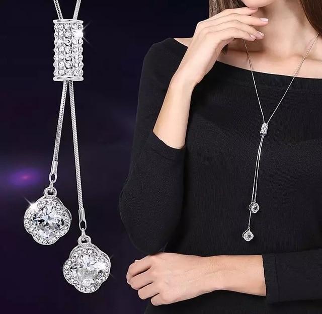 Collier Femme Long Gray Crystal Necklaces & Pendants for Women