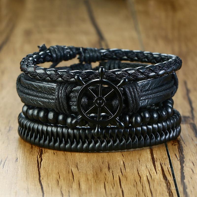 4Pcs/ Set Braided Wrap Leather Bracelets for Men Women