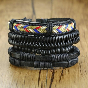 4Pcs/ Set Braided Wrap Leather Bracelets for Men Women