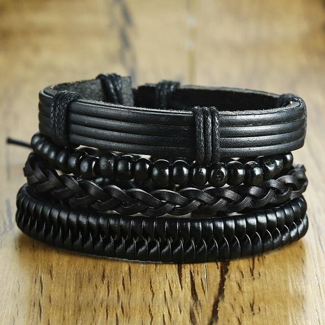 4Pcs/ Set Braided Wrap Leather Bracelets for Men Women