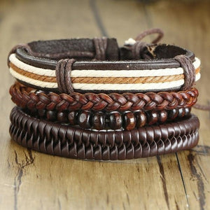 4Pcs/ Set Braided Wrap Leather Bracelets for Men Women