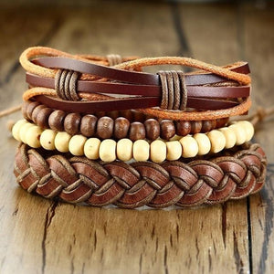 4Pcs/ Set Braided Wrap Leather Bracelets for Men Women