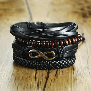 4Pcs/ Set Braided Wrap Leather Bracelets for Men Women