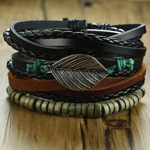 4Pcs/ Set Braided Wrap Leather Bracelets for Men Women