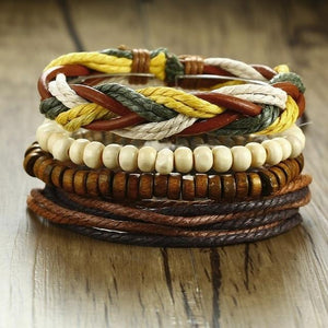 4Pcs/ Set Braided Wrap Leather Bracelets for Men Women