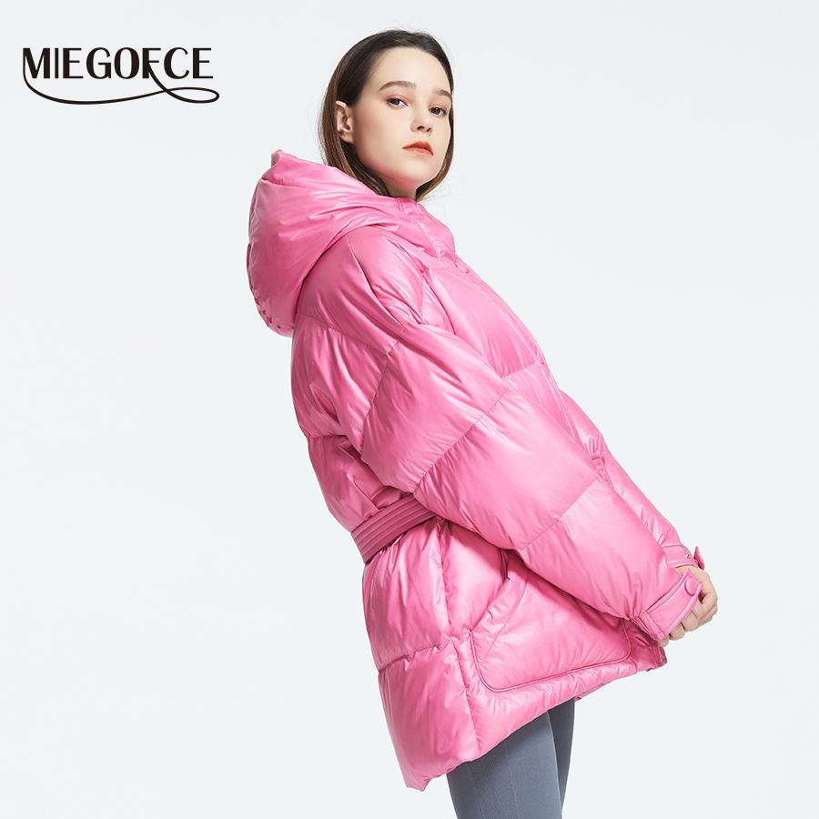 MIEGOFCE 2019 New Winter Women's Jacket High Quality Bright Colors Insulated Puffy Coat collar hooded Parka Loose Cut With Belt