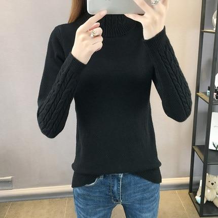 2019 New Autumn winter Women Knitted Sweaters Pullovers Turtleneck Long Sleeve Solid Color Slim Elastic Short Sweater Women