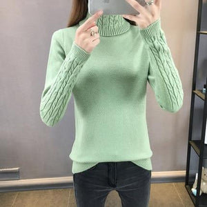 2019 New Autumn winter Women Knitted Sweaters Pullovers Turtleneck Long Sleeve Solid Color Slim Elastic Short Sweater Women