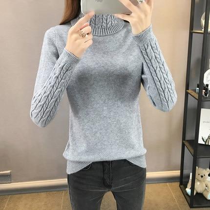 2019 New Autumn winter Women Knitted Sweaters Pullovers Turtleneck Long Sleeve Solid Color Slim Elastic Short Sweater Women