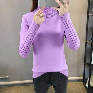 2019 New Autumn winter Women Knitted Sweaters Pullovers Turtleneck Long Sleeve Solid Color Slim Elastic Short Sweater Women