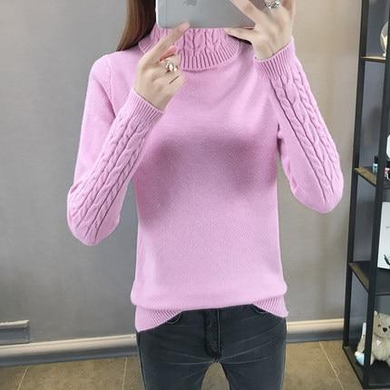 2019 New Autumn winter Women Knitted Sweaters Pullovers Turtleneck Long Sleeve Solid Color Slim Elastic Short Sweater Women