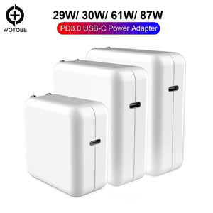 USB-C Power Adapter 18W 30W 61W 87W QC3.0 USB PD3.0 Wall Charger For MacBook Pro/Air iphone 11/11pro/X/8 iPad Pro S8/S9/S10,etc