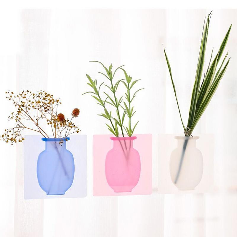 Silicone Sticky Vase Stick on The Wall Flower Pot Magic Flower Plant Vases Flower Container for Home Offices Wall Decorations