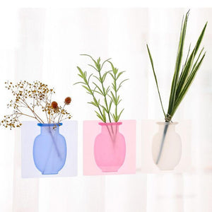 Silicone Sticky Vase Stick on The Wall Flower Pot Magic Flower Plant Vases Flower Container for Home Offices Wall Decorations