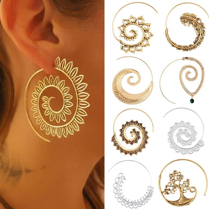 Earrings For Women Fashion Spiral Modern Heart Leaf Tree Vintage Golden dangler