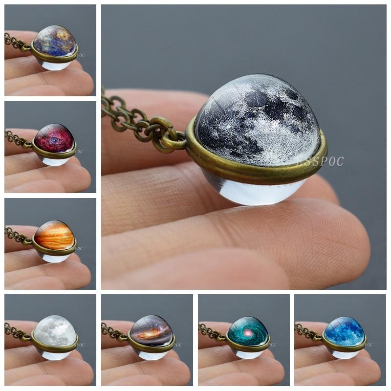 Full Moon Sphere Crystal Ball Glass Necklace Handmade Double Side Glass Ball Pendant