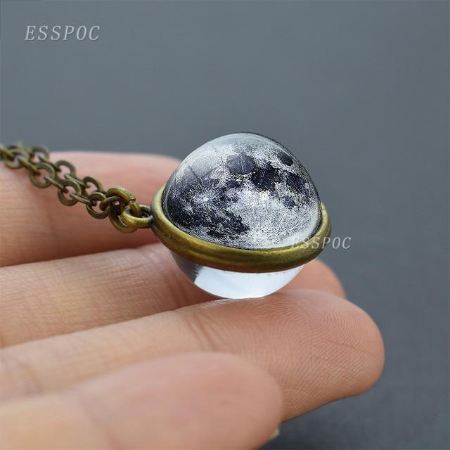 Full Moon Sphere Crystal Ball Glass Necklace Handmade Double Side Glass Ball Pendant