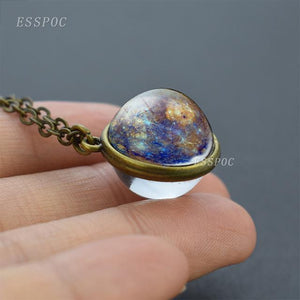 Full Moon Sphere Crystal Ball Glass Necklace Handmade Double Side Glass Ball Pendant