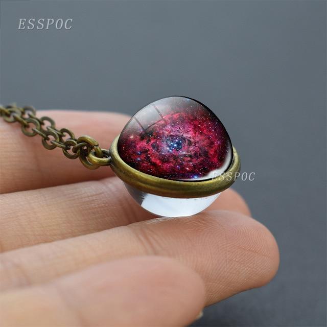 Full Moon Sphere Crystal Ball Glass Necklace Handmade Double Side Glass Ball Pendant