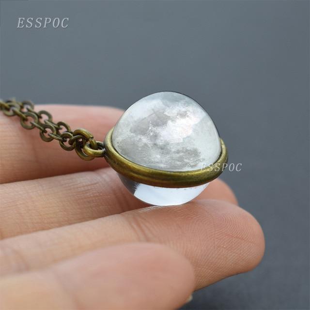 Full Moon Sphere Crystal Ball Glass Necklace Handmade Double Side Glass Ball Pendant