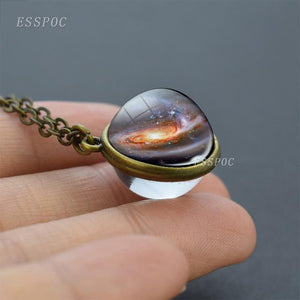 Full Moon Sphere Crystal Ball Glass Necklace Handmade Double Side Glass Ball Pendant