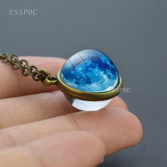 Full Moon Sphere Crystal Ball Glass Necklace Handmade Double Side Glass Ball Pendant