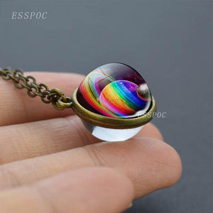 Full Moon Sphere Crystal Ball Glass Necklace Handmade Double Side Glass Ball Pendant