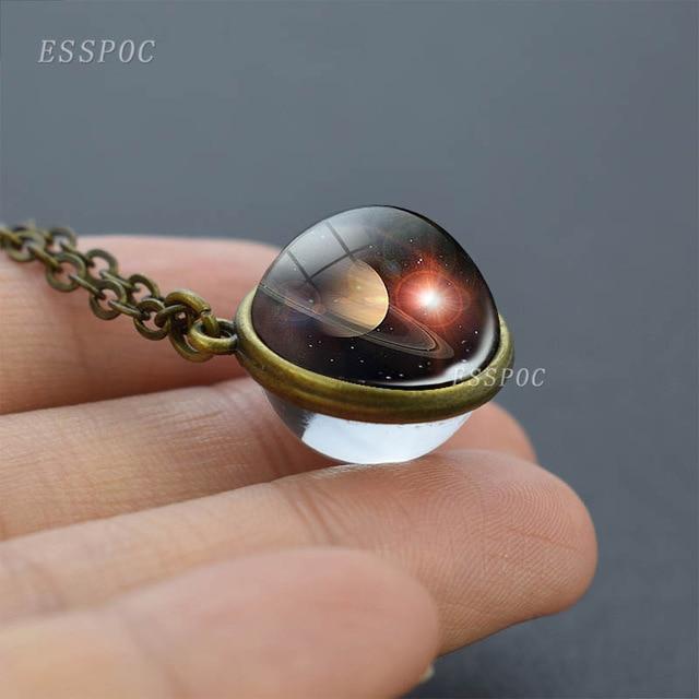 Full Moon Sphere Crystal Ball Glass Necklace Handmade Double Side Glass Ball Pendant